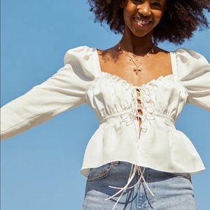 H&M Brock Collection tie front puff sleeve blouse S NWT